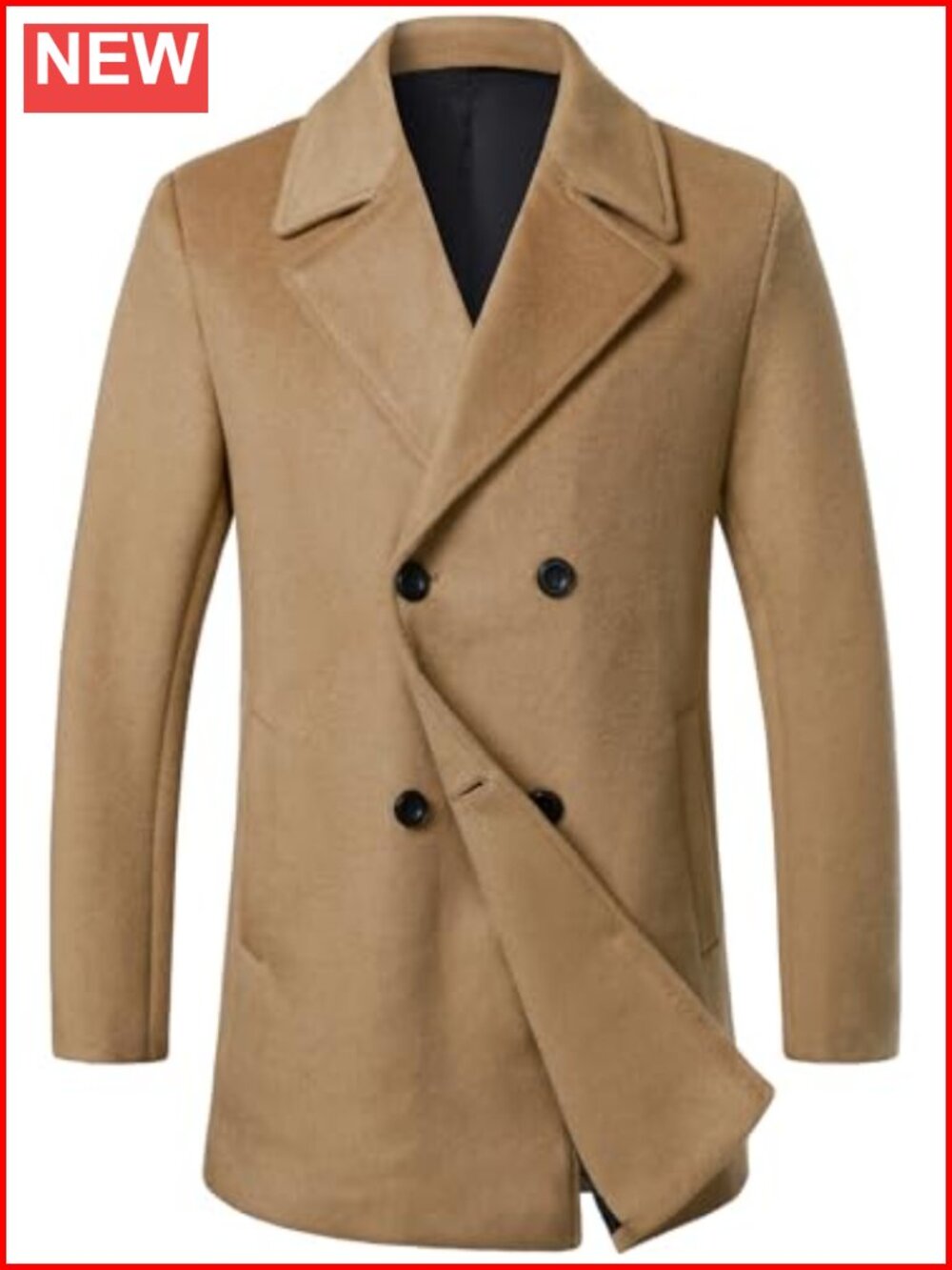 Men's Wool Blend Double Breasted Pea Coat Classic Winter